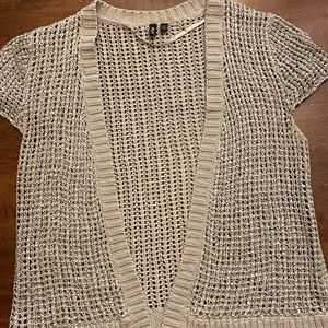 APT 9 Silver Sweater Sequin Sparkle Cap Sleeve Open Knit Open Front Cardigan